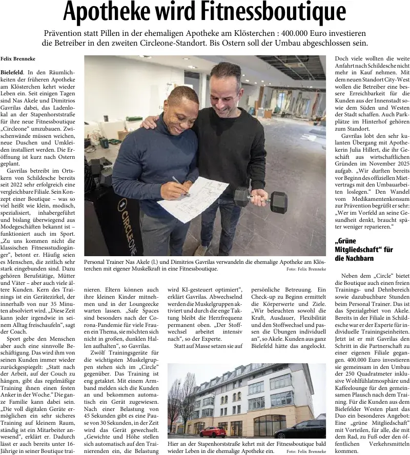 Zeitungsartikel: Apotheke wird Fitnessboutique (Neue Westfälische)